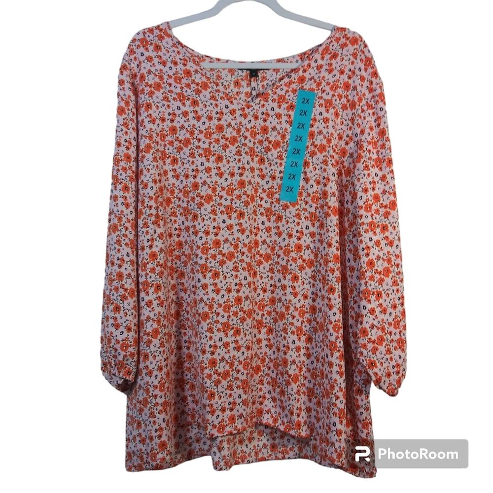 Mario Serrani Tunic Top Pink Floral Casual Size 2X